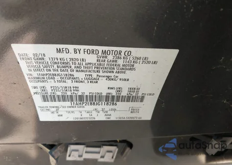 2018 Ford Taurus Sel из США, поврежденный, VIN 1FAHP2E88JG118286